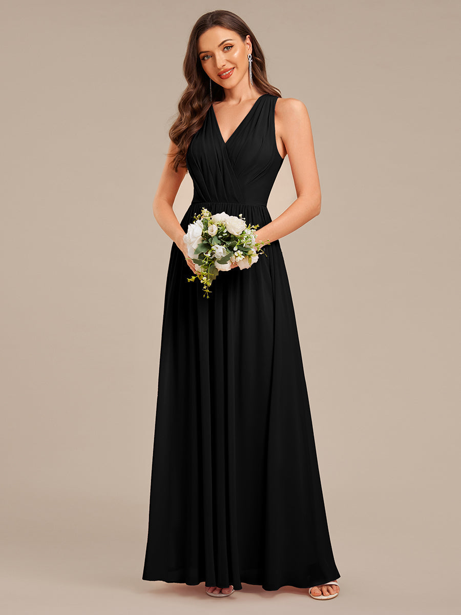 Robe d'invité de mariage trapèze en mousseline fluide à encolure ronde et longueur au genou #Couleur_Noir