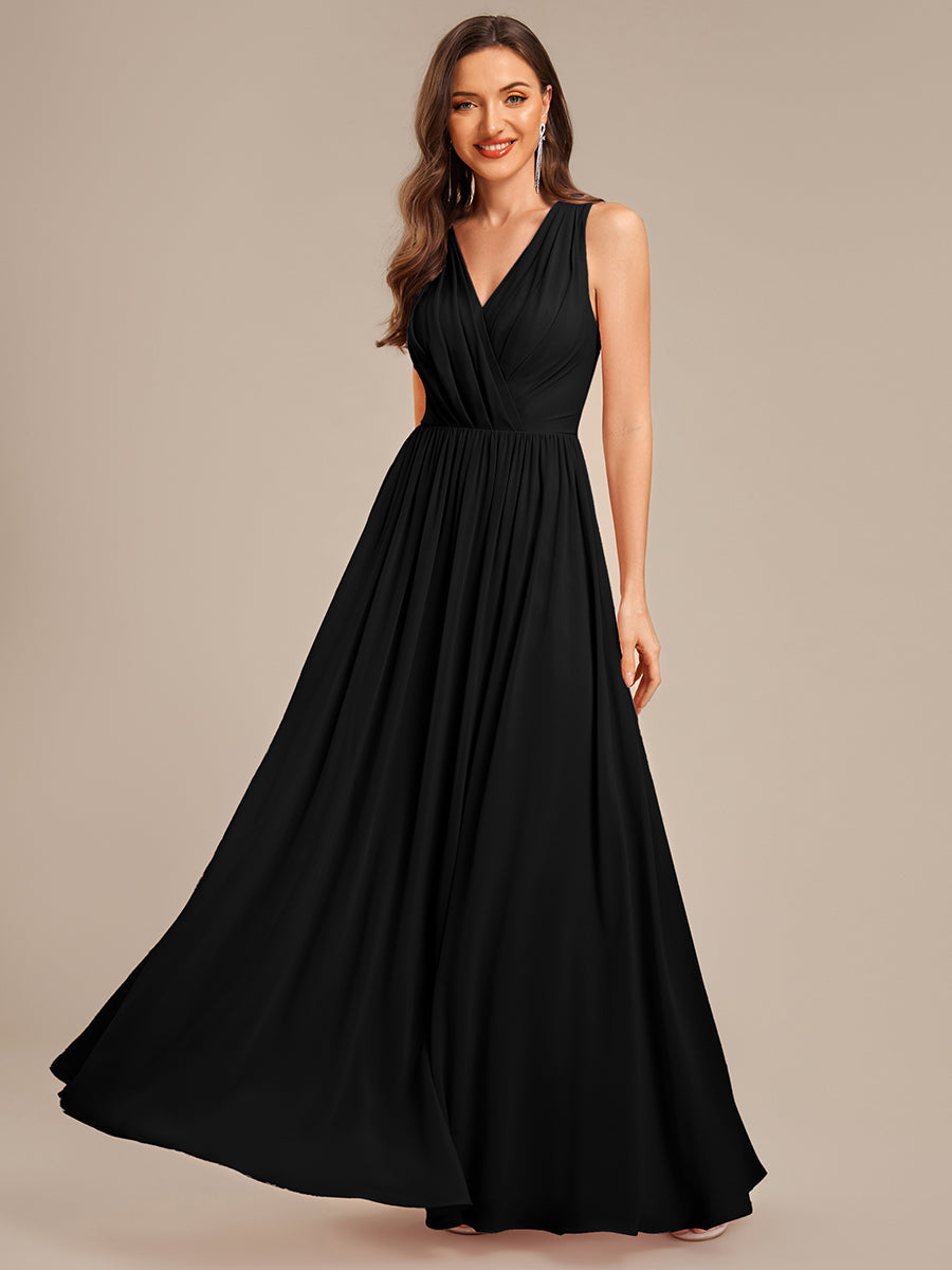 Robe d'invité de mariage trapèze en mousseline fluide à encolure ronde et longueur au genou #Couleur_Noir