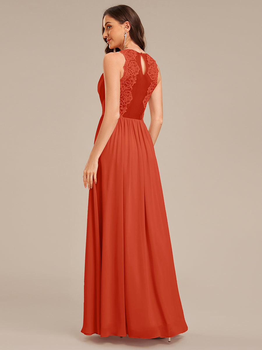 Robe d'invité de mariage trapèze en mousseline fluide à encolure ronde et longueur au genou #Couleur_Burnt Orange