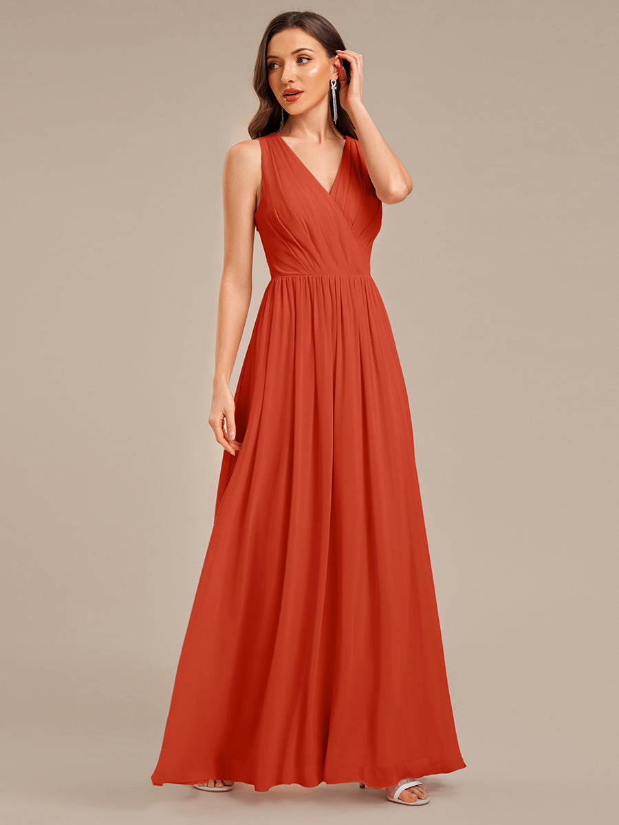 Robe d'invité de mariage trapèze en mousseline fluide à encolure ronde et longueur au genou #Couleur_Burnt Orange