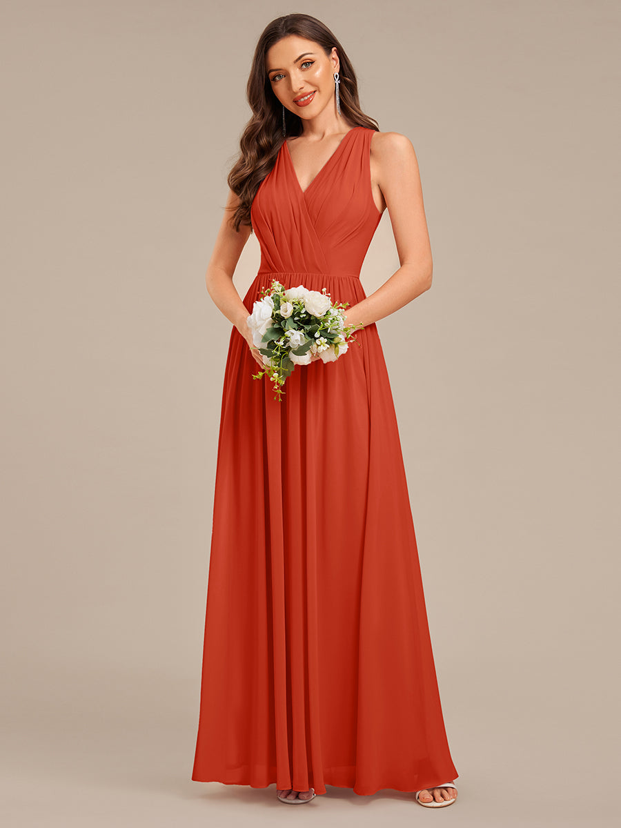 Robe d'invité de mariage trapèze en mousseline fluide à encolure ronde et longueur au genou #Couleur_Burnt Orange
