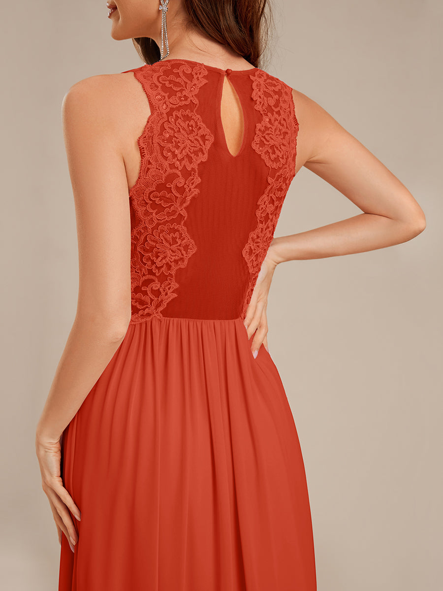 Robe d'invité de mariage trapèze en mousseline fluide à encolure ronde et longueur au genou #Couleur_Burnt Orange
