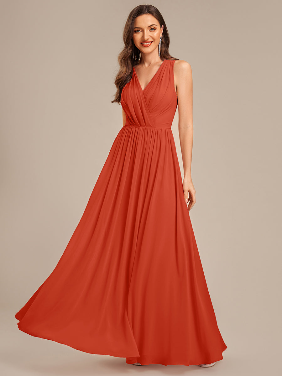 Robe d'invité de mariage trapèze en mousseline fluide à encolure ronde et longueur au genou #Couleur_Burnt Orange