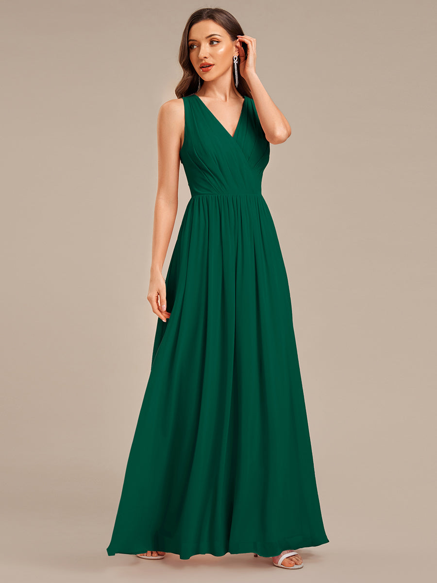 Robe d'invité de mariage trapèze en mousseline fluide à encolure ronde et longueur au genou #Couleur_Vert Fonce