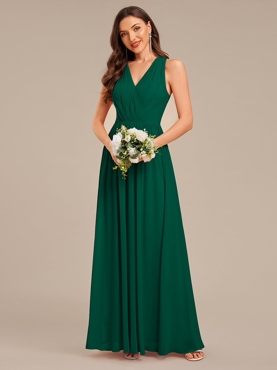 Robe d'invité de mariage trapèze en mousseline fluide à encolure ronde et longueur au genou #Couleur_Vert Fonce