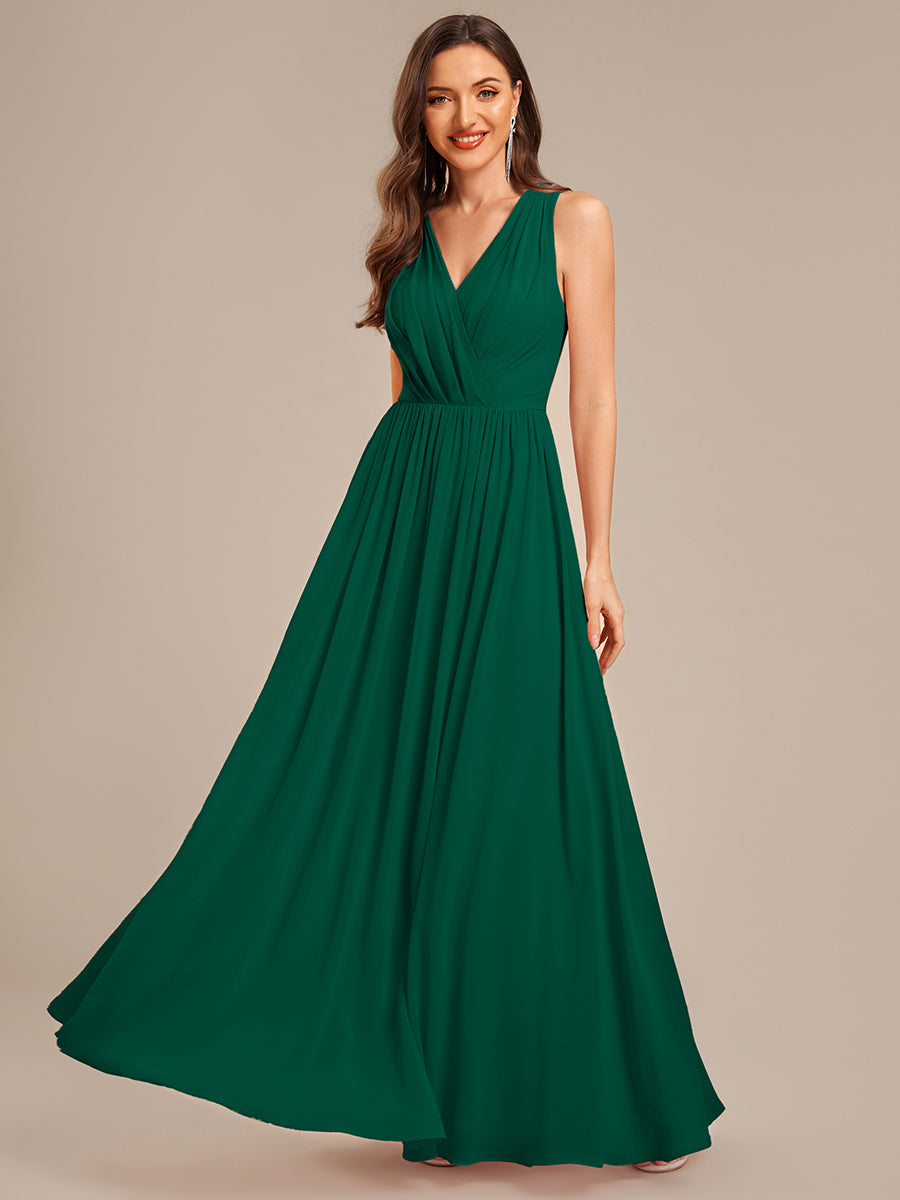 Robe d'invité de mariage trapèze en mousseline fluide à encolure ronde et longueur au genou #Couleur_Vert Fonce