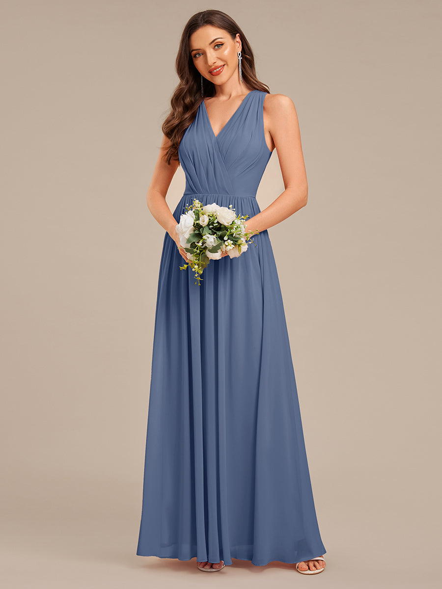 Robe d'invité de mariage trapèze en mousseline fluide à encolure ronde et longueur au genou #Couleur_Marine Fume