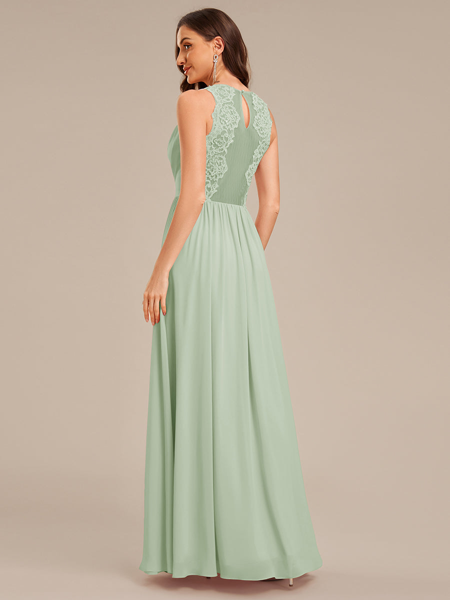 Robe d'invité de mariage trapèze en mousseline fluide à encolure ronde et longueur au genou #Couleur_Menthe Verte