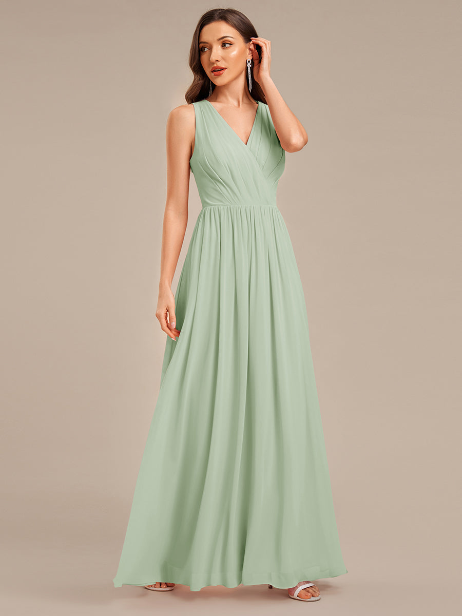 Robe d'invité de mariage trapèze en mousseline fluide à encolure ronde et longueur au genou #Couleur_Menthe Verte