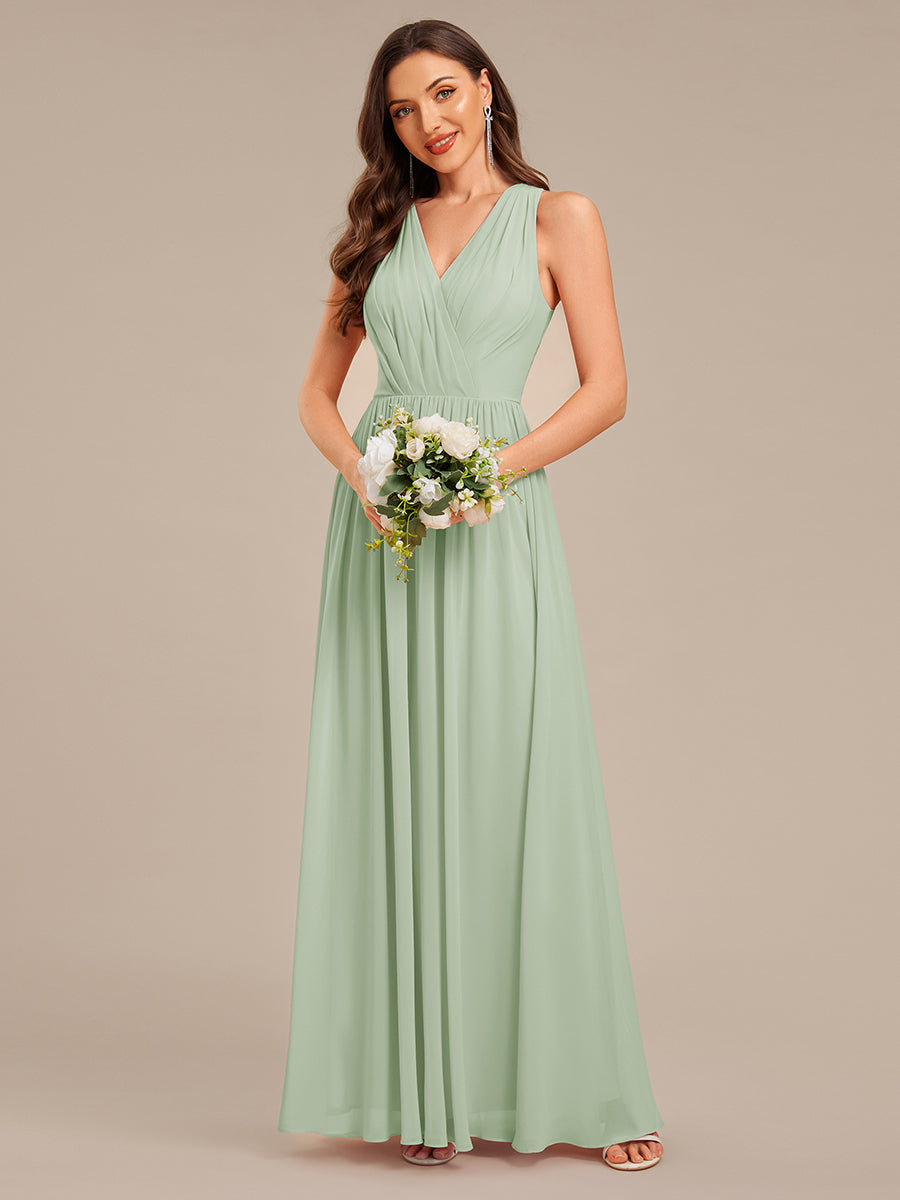 Robe d'invité de mariage trapèze en mousseline fluide à encolure ronde et longueur au genou #Couleur_Menthe Verte