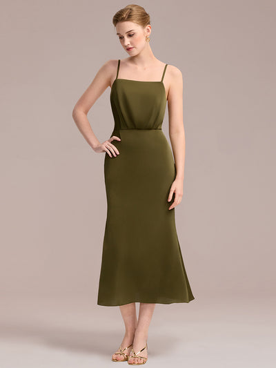 Robe D'invitée De Mariage Midi Olive À Fines Bretelles