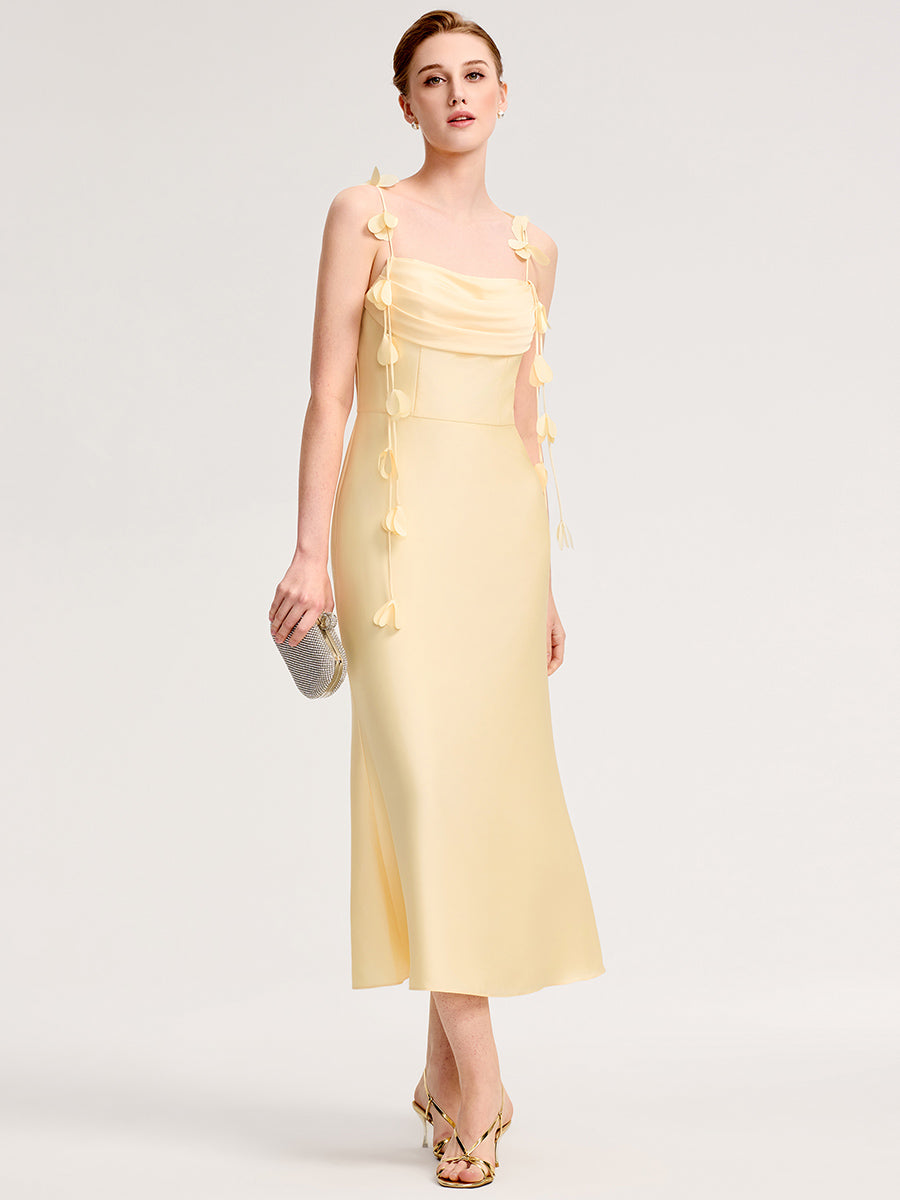 Robe d'invitée de mariage dos nu à bretelles fines et col drapé #Couleur_Jaune