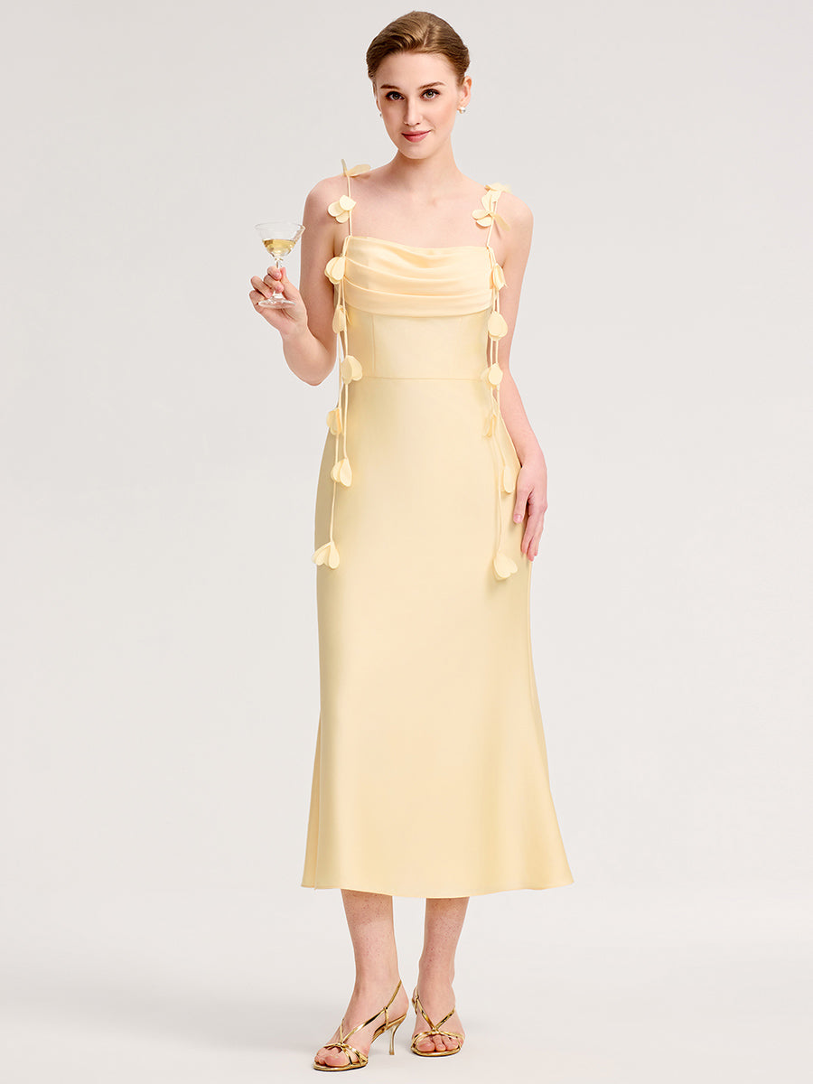 Robe d'invitée de mariage dos nu à bretelles fines et col drapé #Couleur_Jaune
