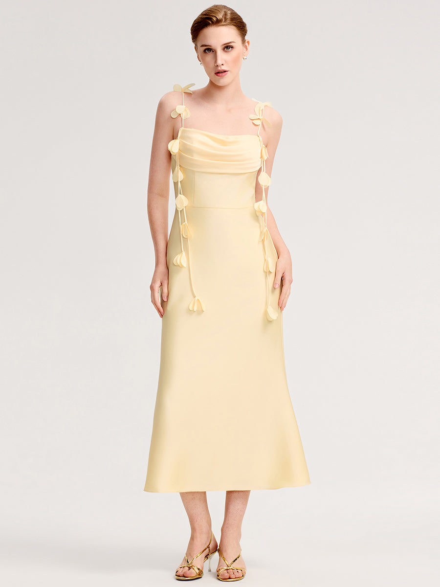 Robe d'invitée de mariage dos nu à bretelles fines et col drapé #Couleur_Jaune