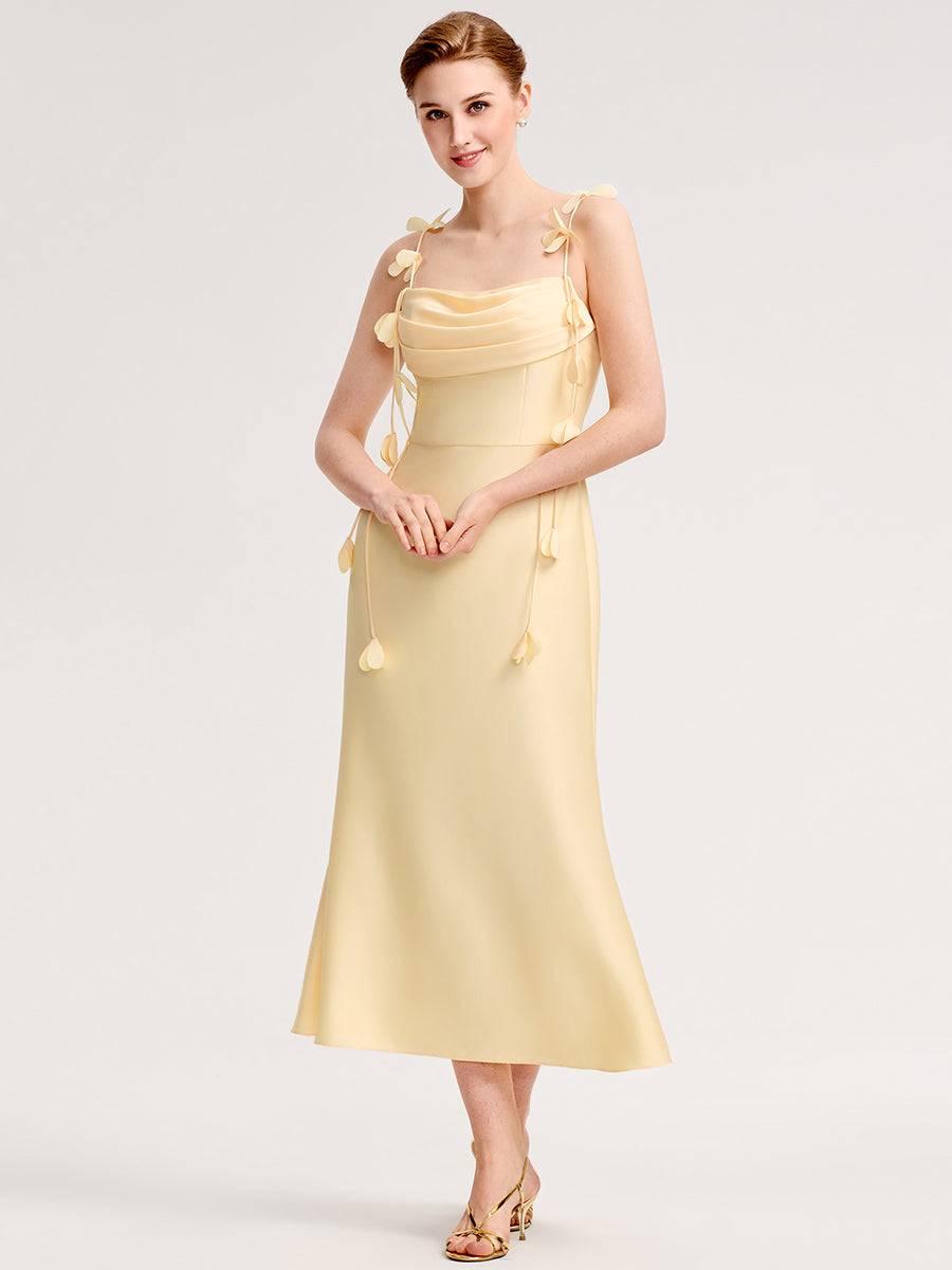 Robe d'invitée de mariage dos nu à bretelles fines et col drapé #Couleur_Jaune