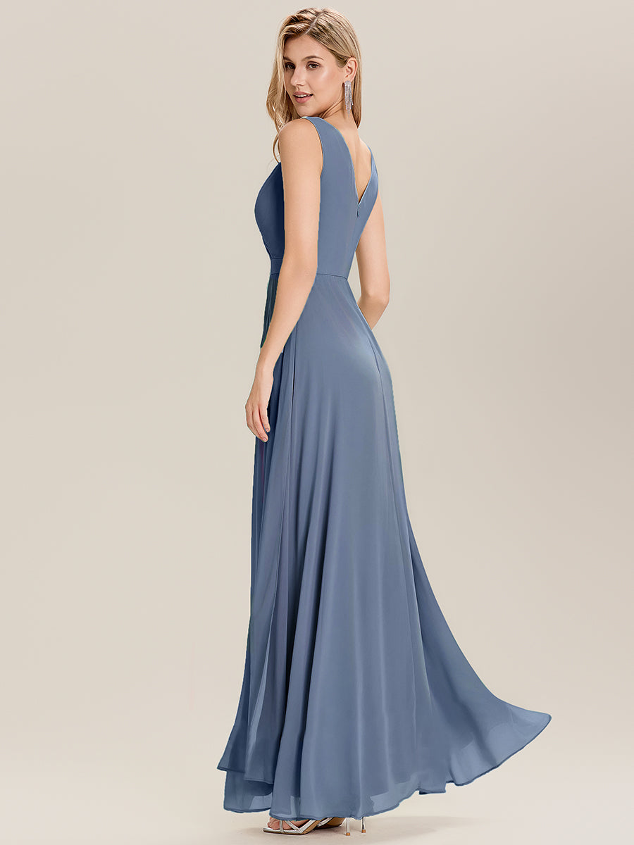 Robe de demoiselle d'honneur élégante avec fente latérale #Couleur_Marine Fume