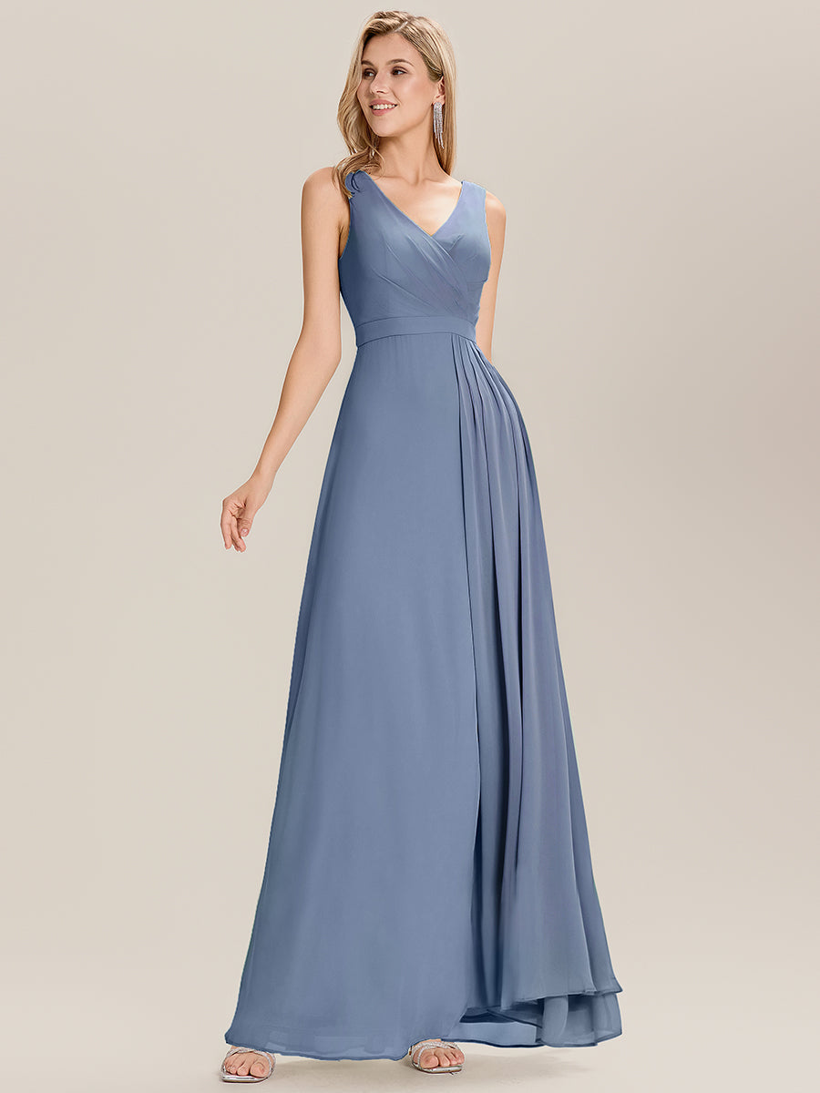 Robe de demoiselle d'honneur élégante avec fente latérale #Couleur_Marine Fume
