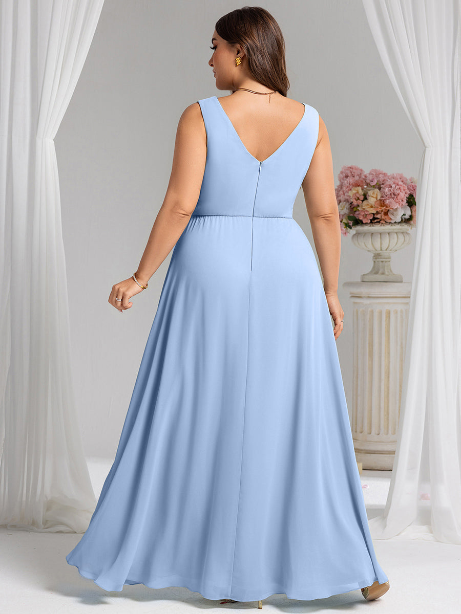 Robe de demoiselle d'honneur élégante avec fente latérale #Couleur_Bleu Glace