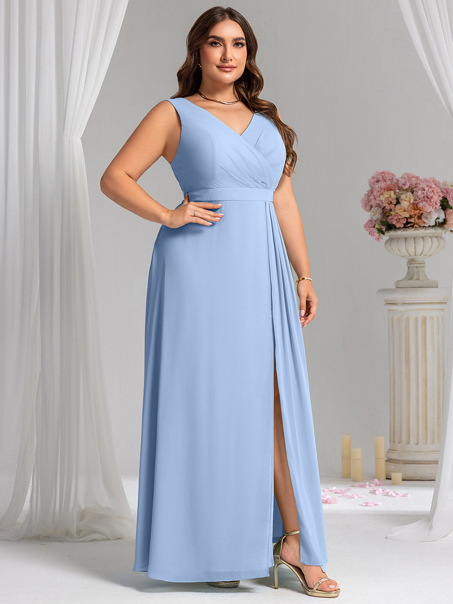 Robe de demoiselle d'honneur élégante avec fente latérale #Couleur_Bleu Glace