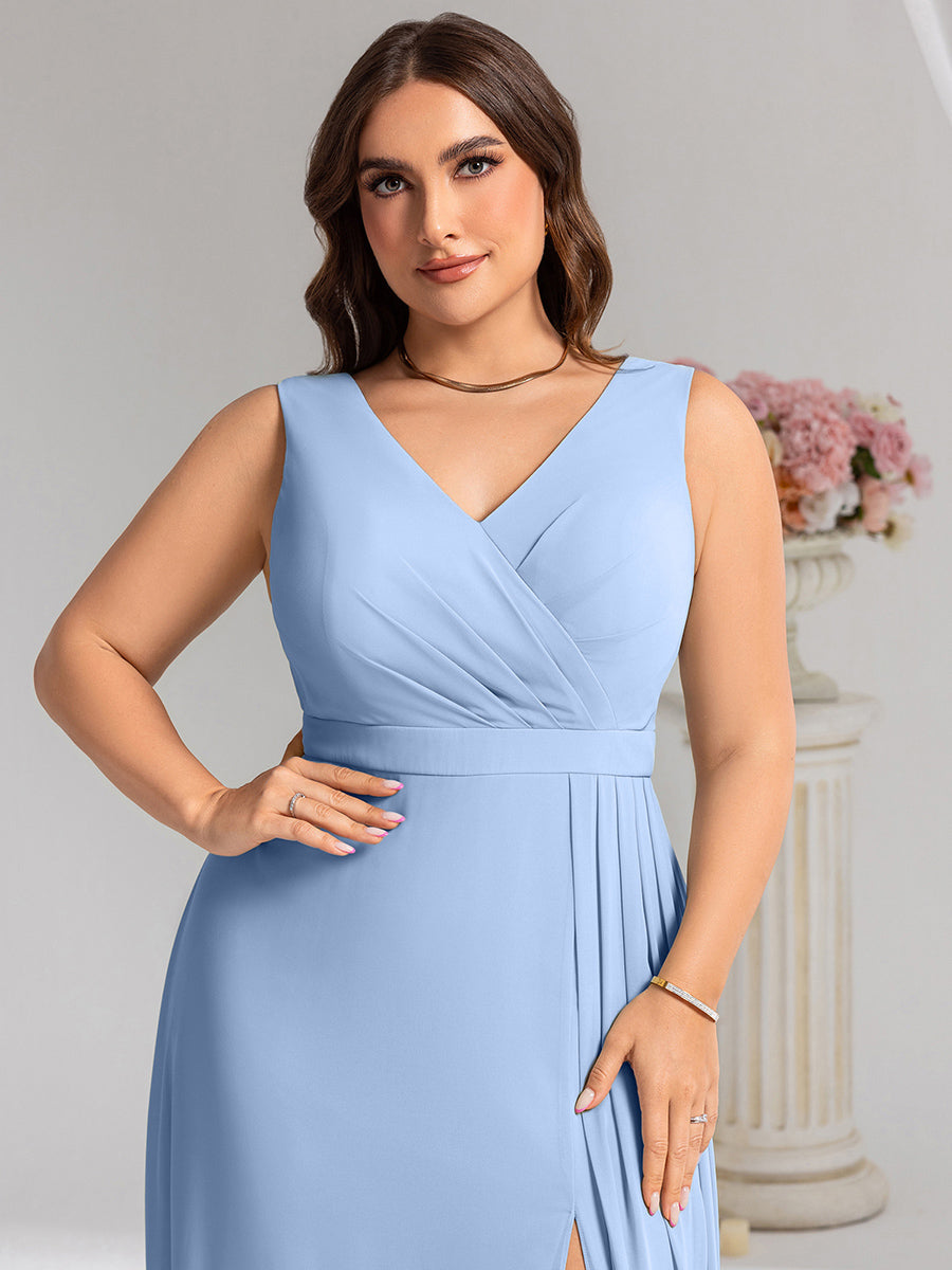 Robe de demoiselle d'honneur élégante avec fente latérale #Couleur_Bleu Glace
