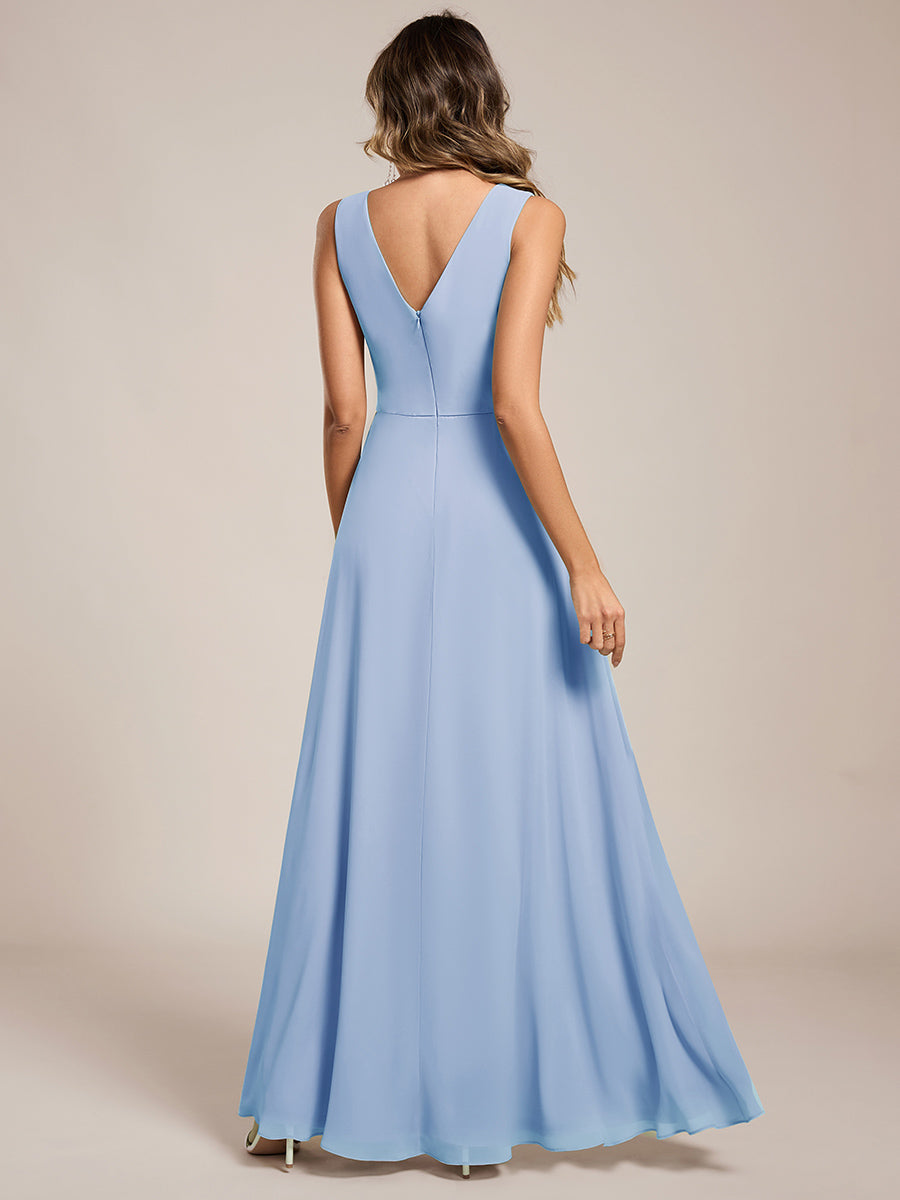 Robe de demoiselle d'honneur élégante avec fente latérale #Couleur_Bleu Glace