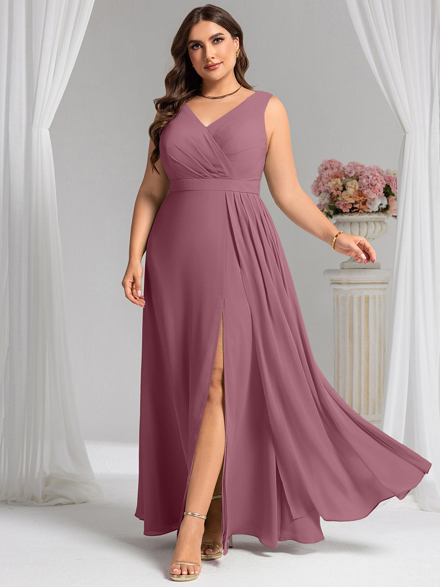 Robe de demoiselle d'honneur élégante avec fente latérale #Couleur_Orchidee