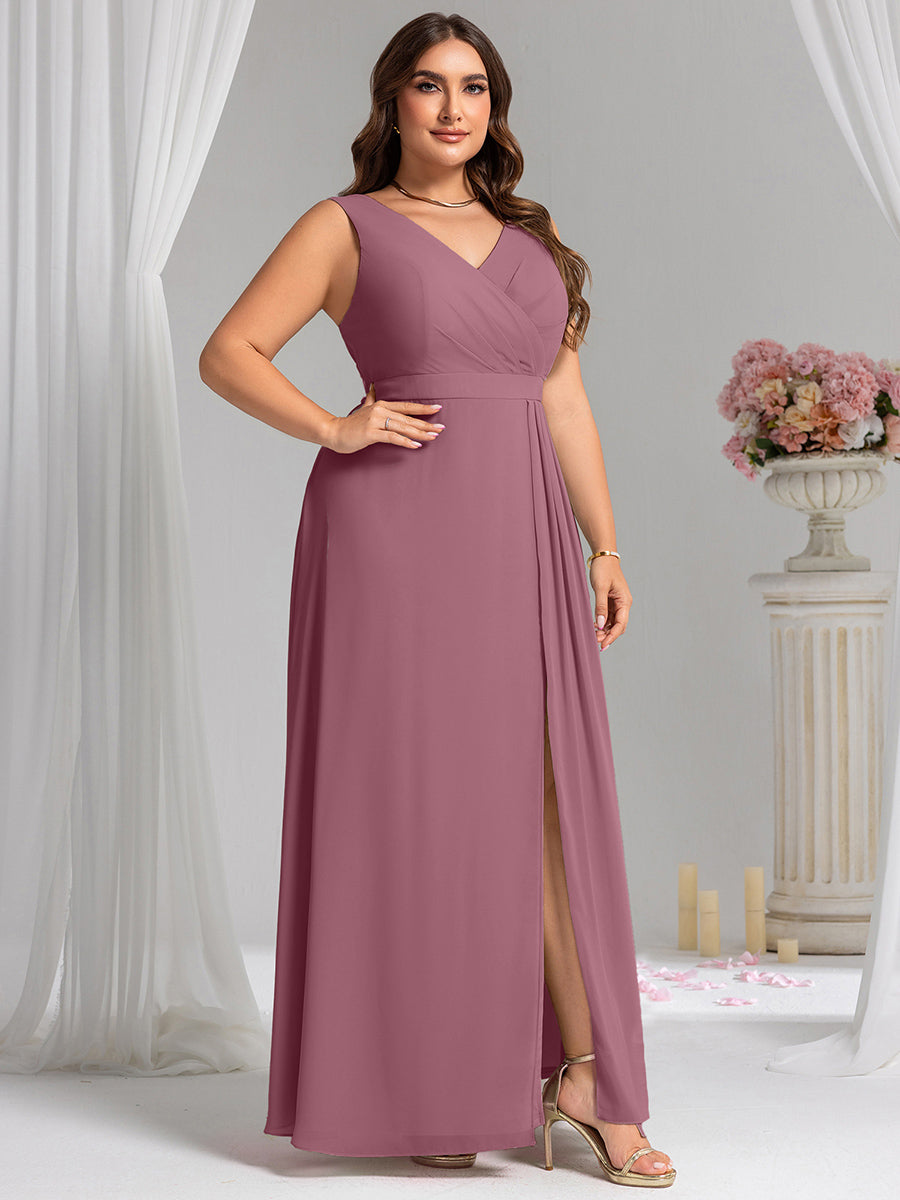 Robe de demoiselle d'honneur élégante avec fente latérale #Couleur_Orchidee