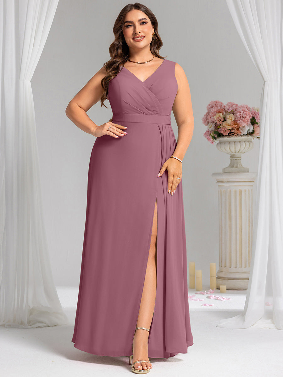 Robe de demoiselle d'honneur élégante avec fente latérale #Couleur_Orchidee