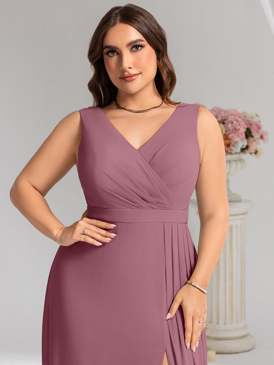 Robe de demoiselle d'honneur élégante avec fente latérale #Couleur_Orchidee
