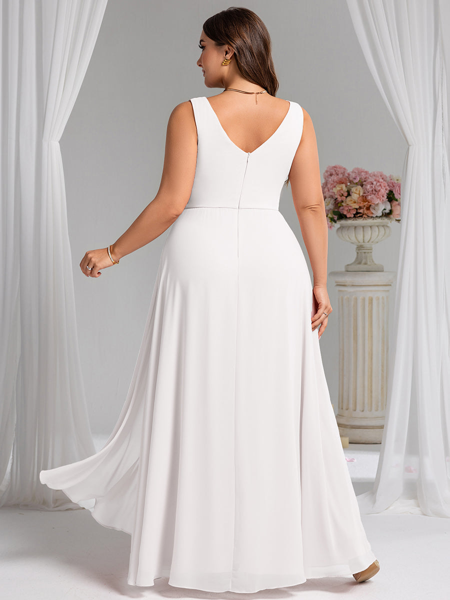 Robe de demoiselle d'honneur élégante avec fente latérale #Couleur_Blanc