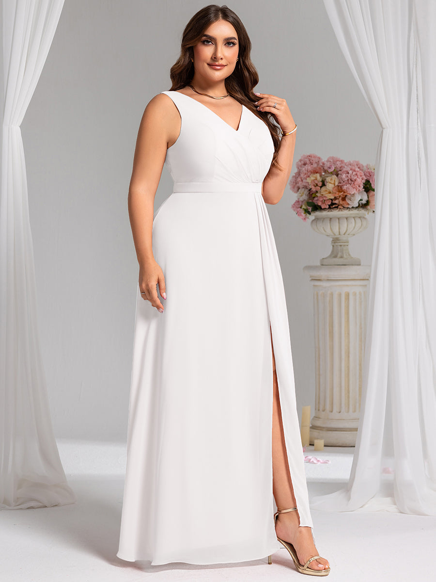 Robe de demoiselle d'honneur élégante avec fente latérale #Couleur_Blanc