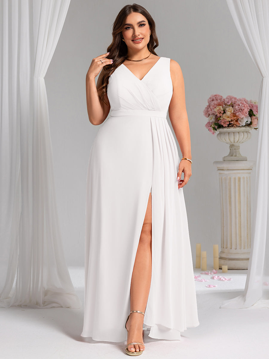 Robe de demoiselle d'honneur élégante avec fente latérale #Couleur_Blanc