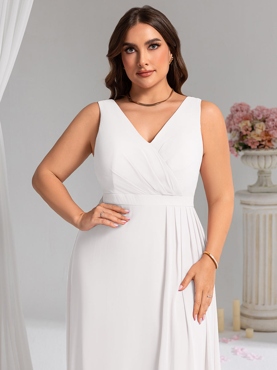 Robe de demoiselle d'honneur élégante avec fente latérale #Couleur_Blanc