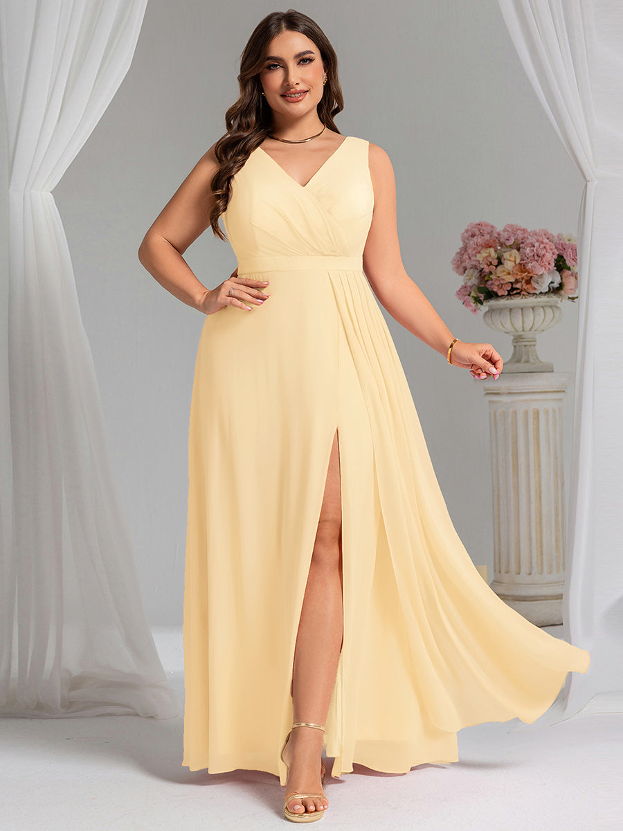 Robe de demoiselle d'honneur élégante avec fente latérale #Couleur_Jaune