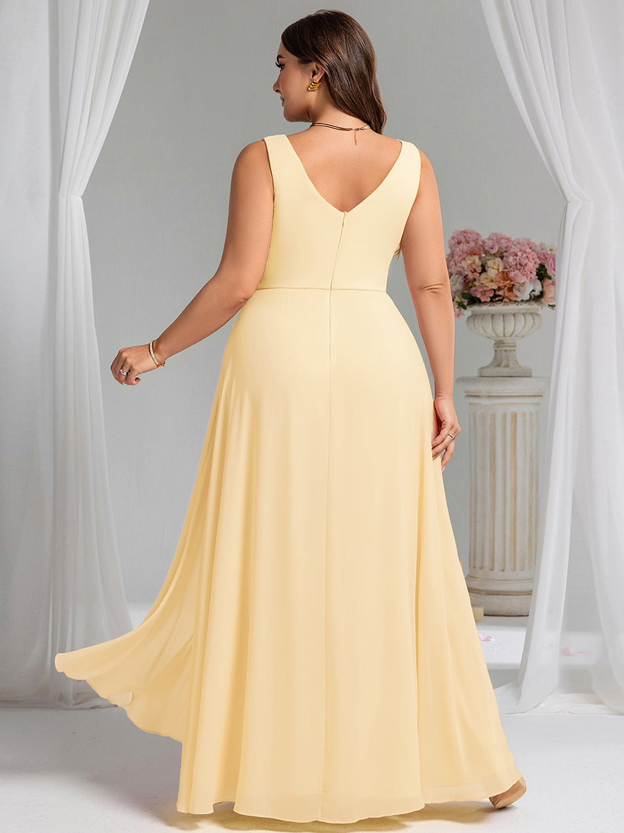 Robe de demoiselle d'honneur élégante avec fente latérale #Couleur_Jaune