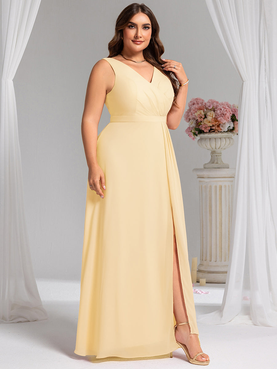 Robe de demoiselle d'honneur élégante avec fente latérale #Couleur_Jaune