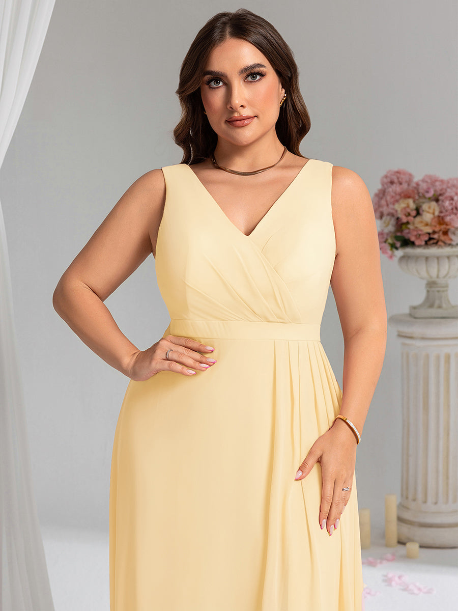 Robe de demoiselle d'honneur élégante avec fente latérale #Couleur_Jaune