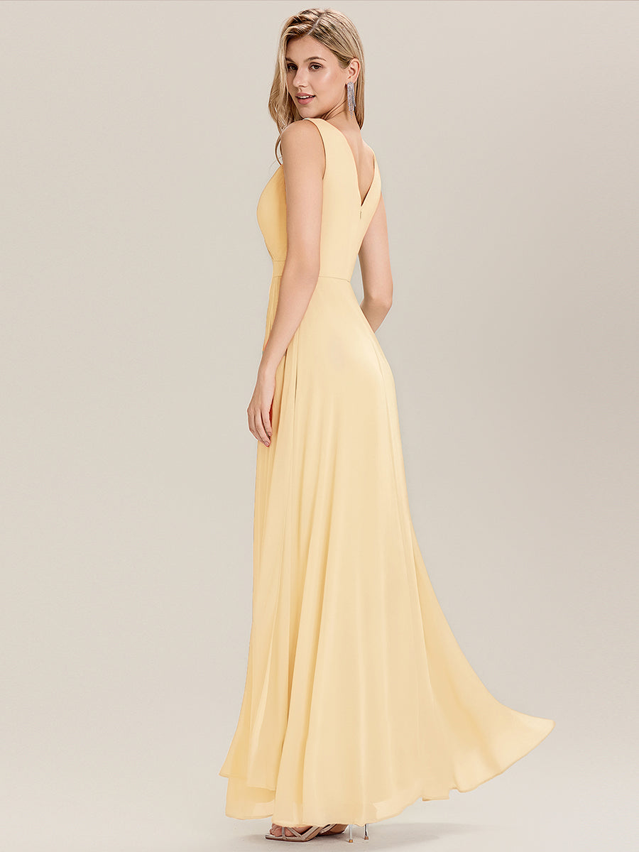 Robe de demoiselle d'honneur élégante avec fente latérale #Couleur_Jaune