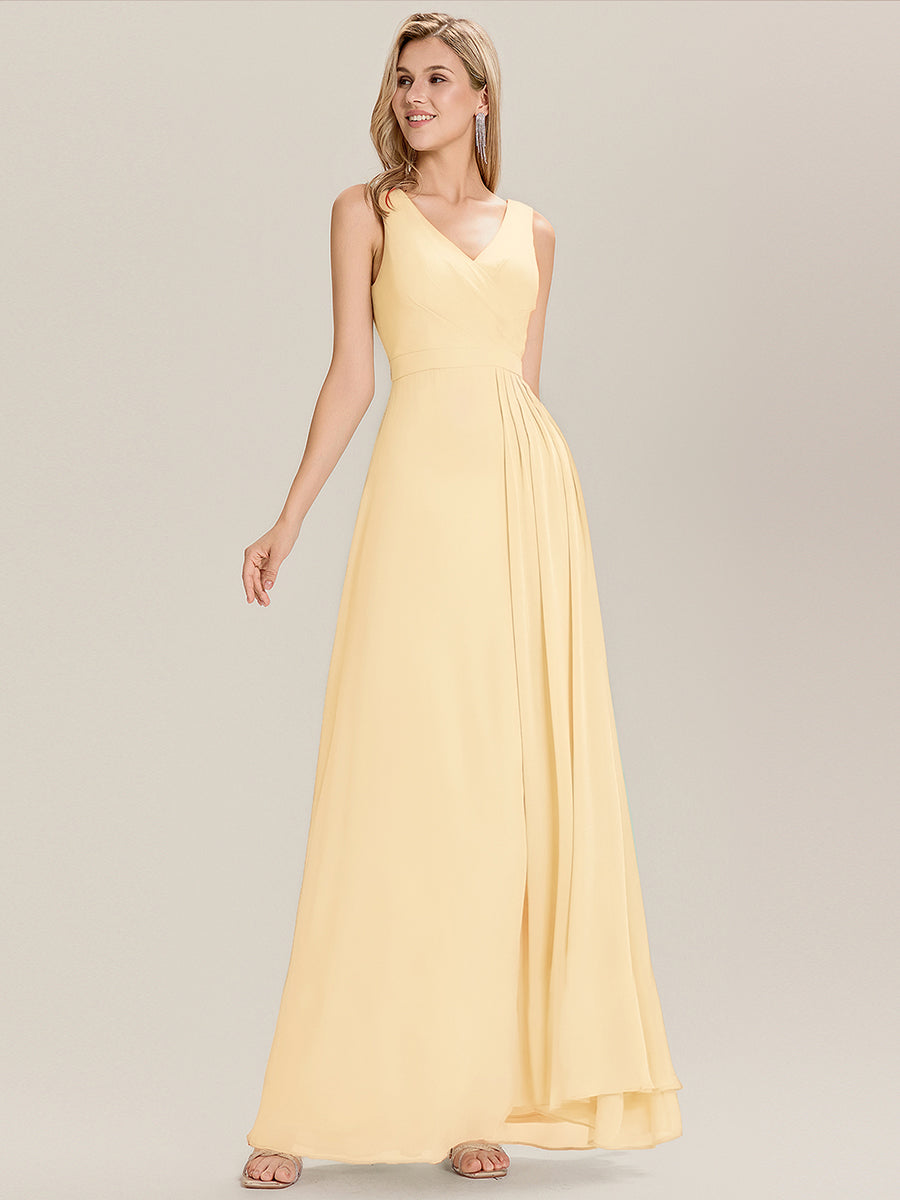 Robe de demoiselle d'honneur élégante avec fente latérale #Couleur_Jaune
