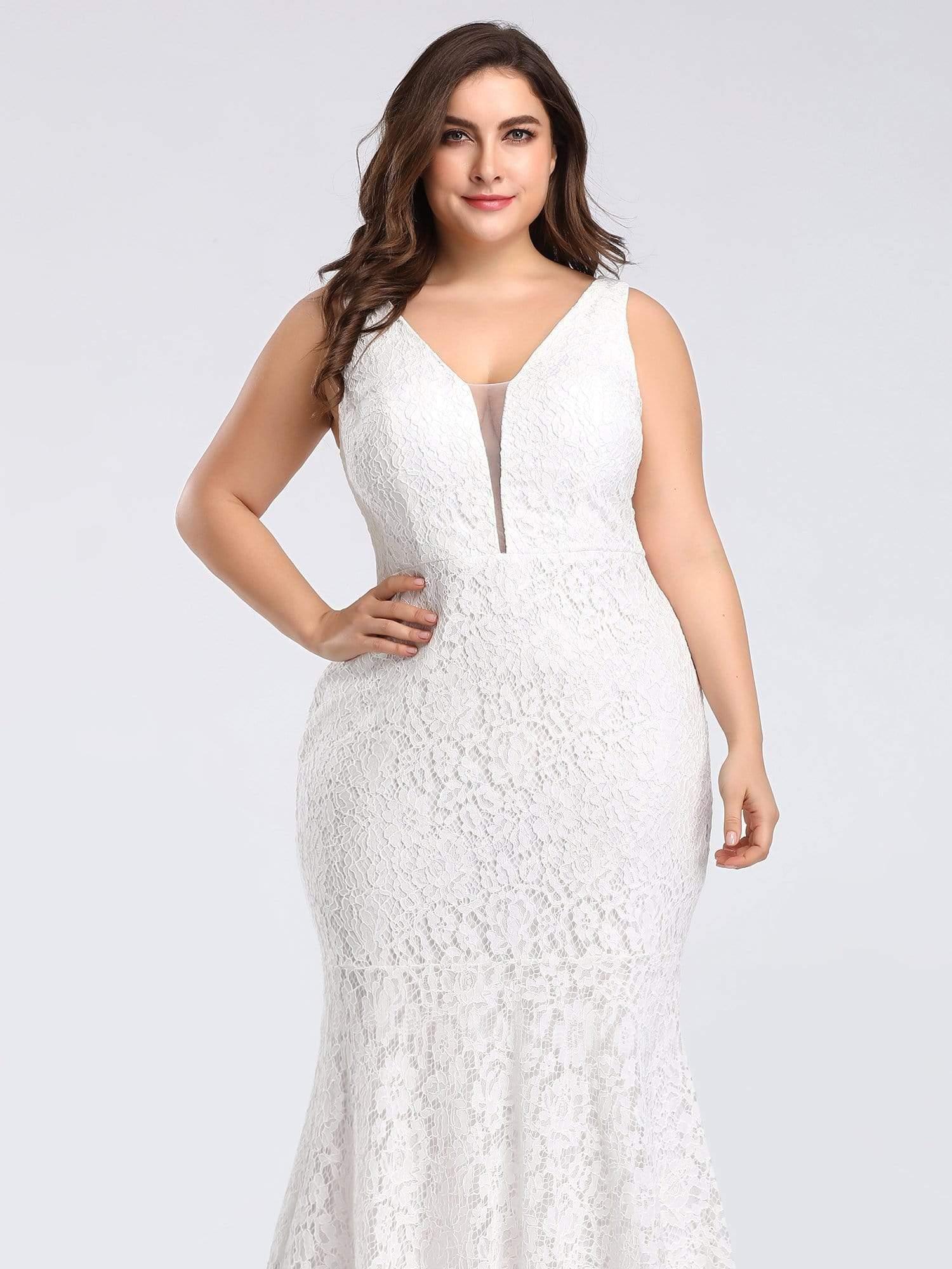 Robes de Soirée Sirène Grande Taille Sexy Ajustées en Dentelle pour la Fête #Couleur_Blanc