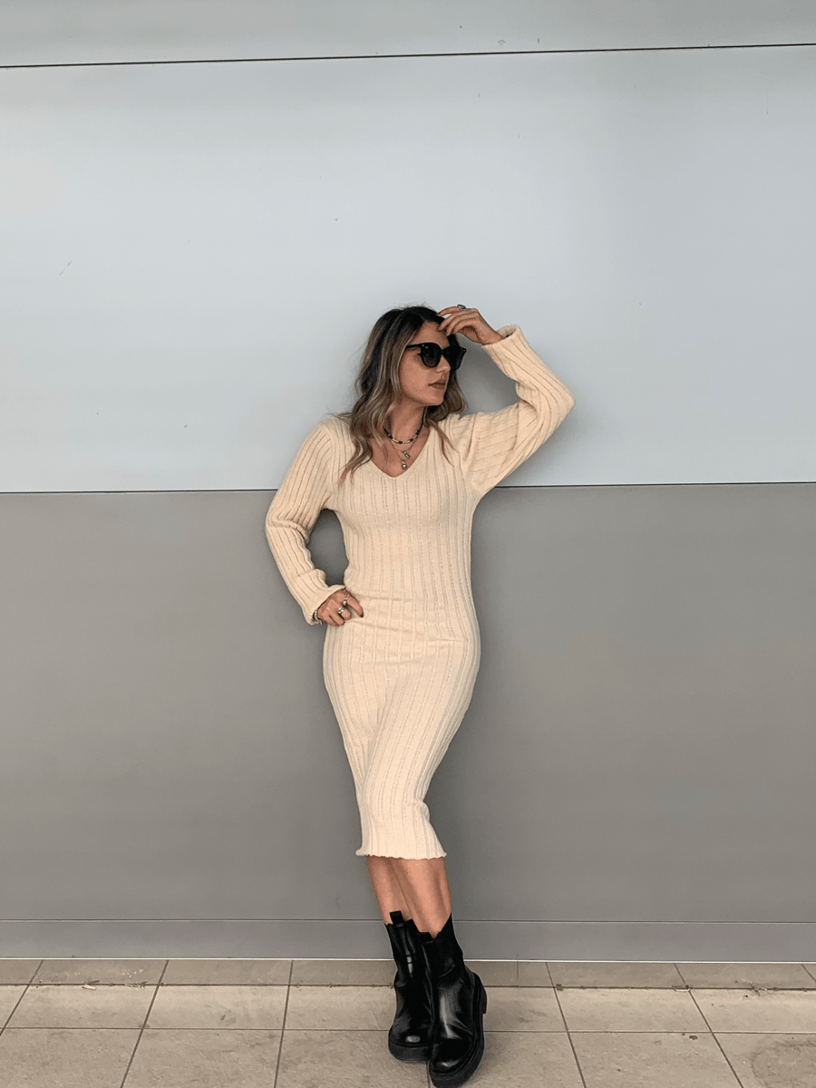 Robe pull moulante en tricot Manches longues Col en V Ever Pretty FR