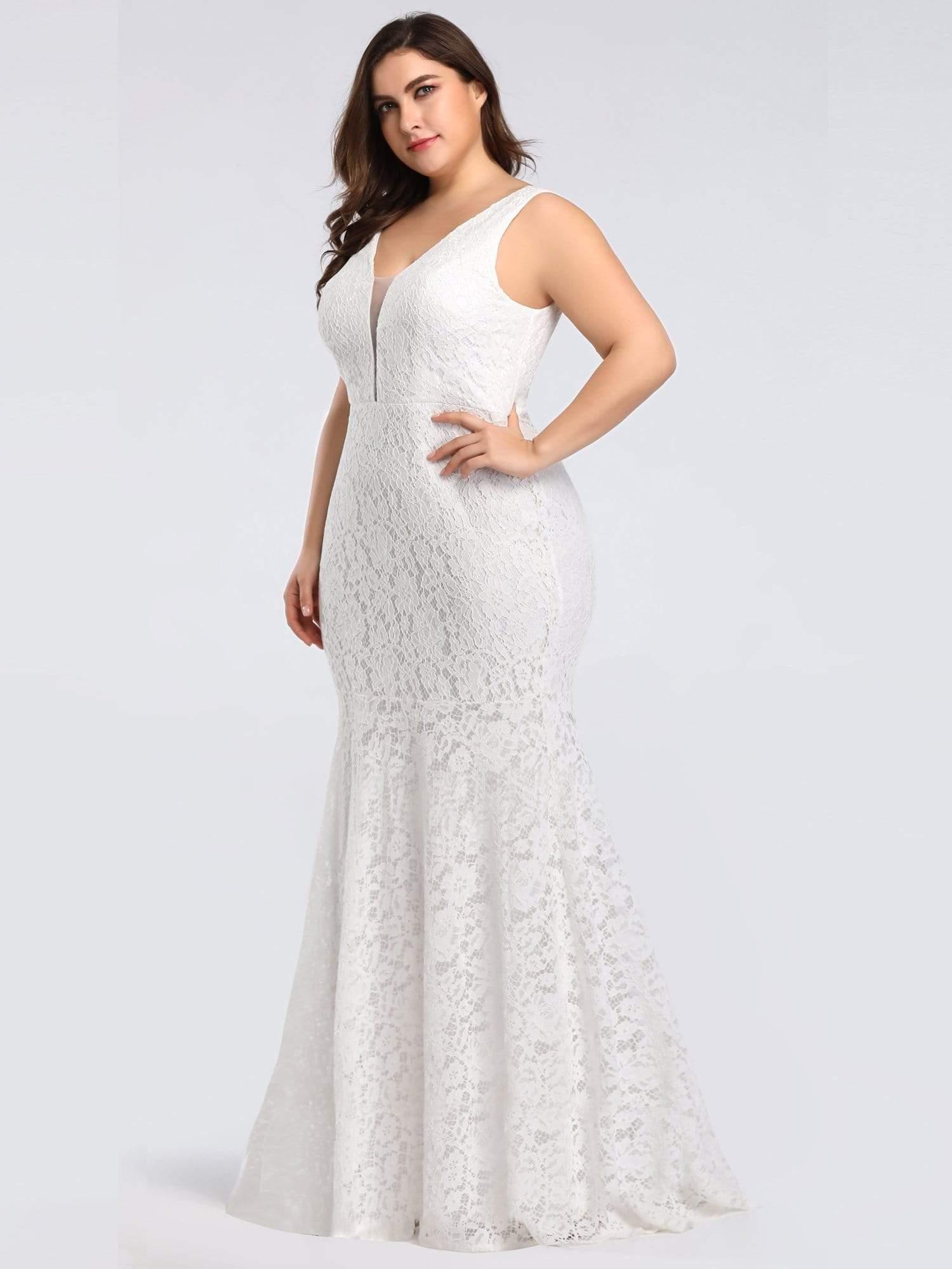 Robes de Soirée Sirène Grande Taille Sexy Ajustées en Dentelle pour la Fête #Couleur_Blanc