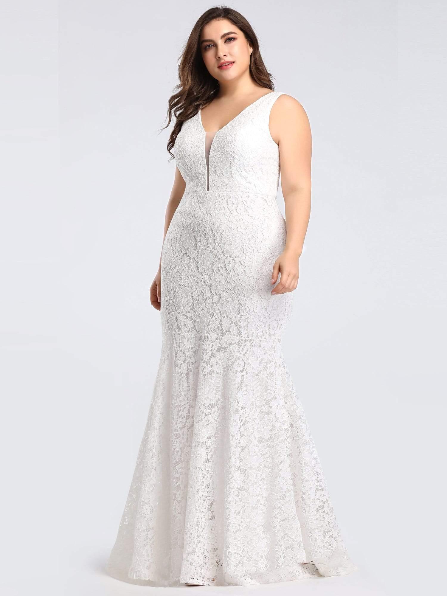 Robes de Soirée Sirène Grande Taille Sexy Ajustées en Dentelle pour la Fête #Couleur_Blanc