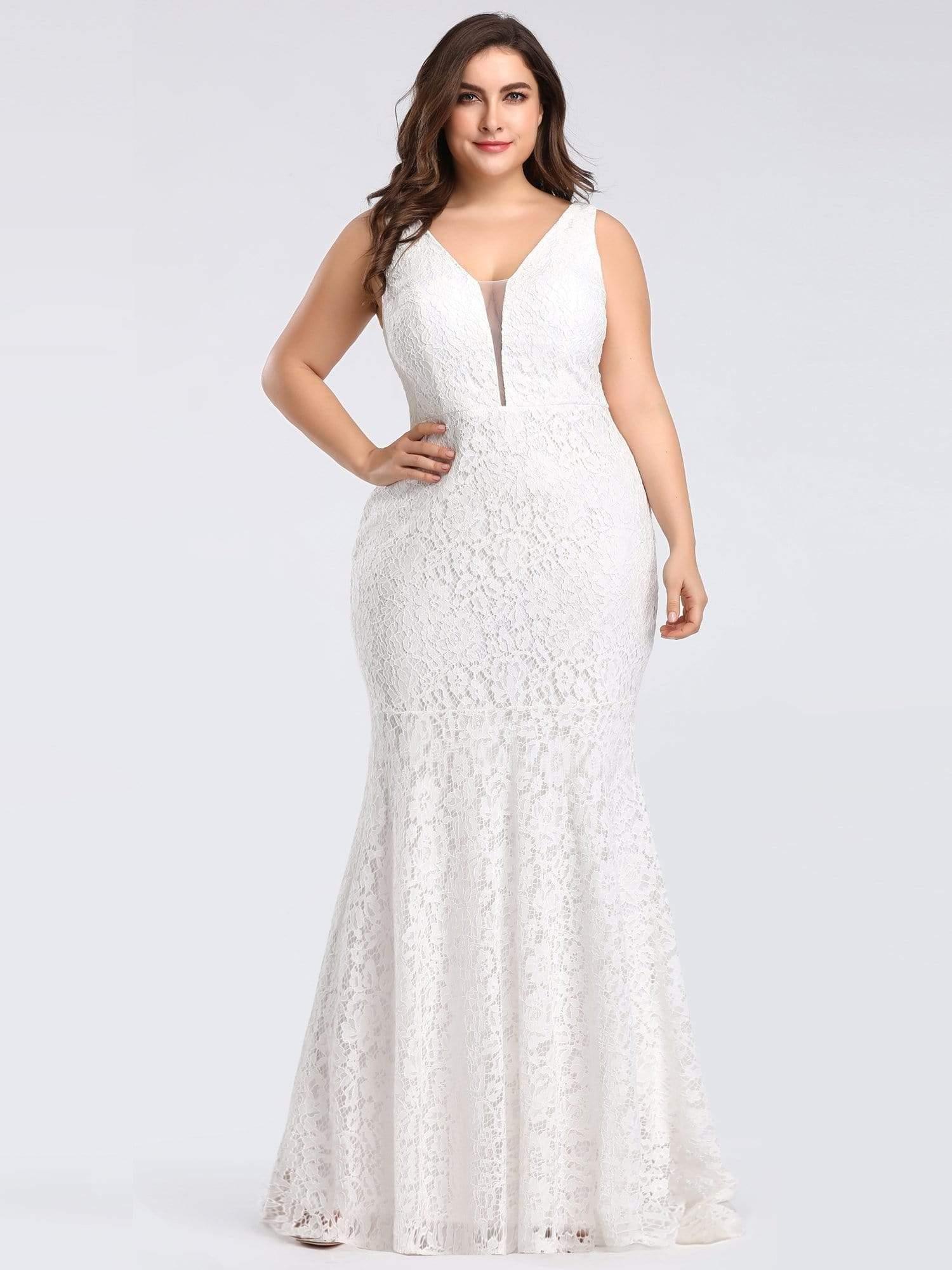 Robes de Soirée Sirène Grande Taille Sexy Ajustées en Dentelle pour la Fête #Couleur_Blanc