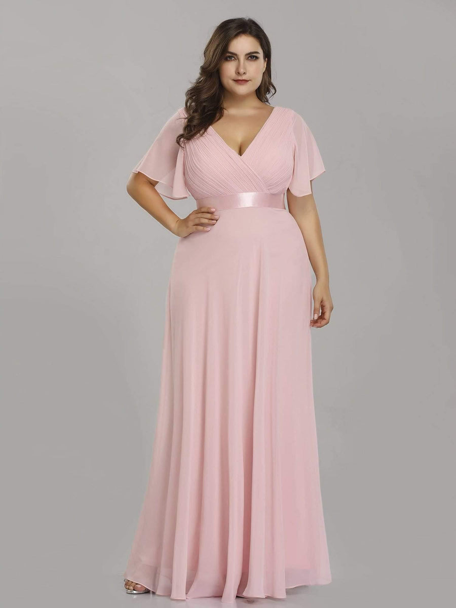 Robe mariage invitée Grande Taille Empire avec Manches Flottantes #Couleur_Rose