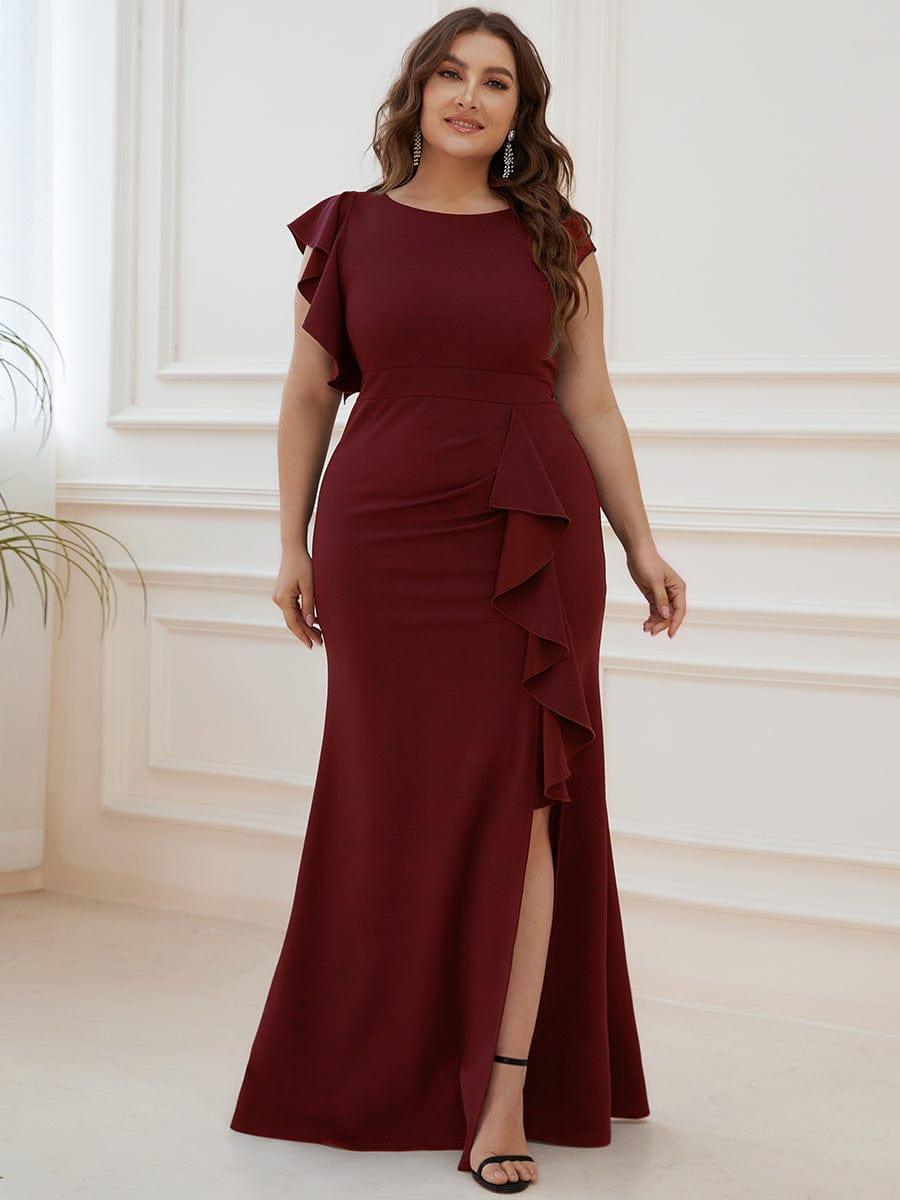 Robe longue fendue sur le devant asymétriques à volants Col U