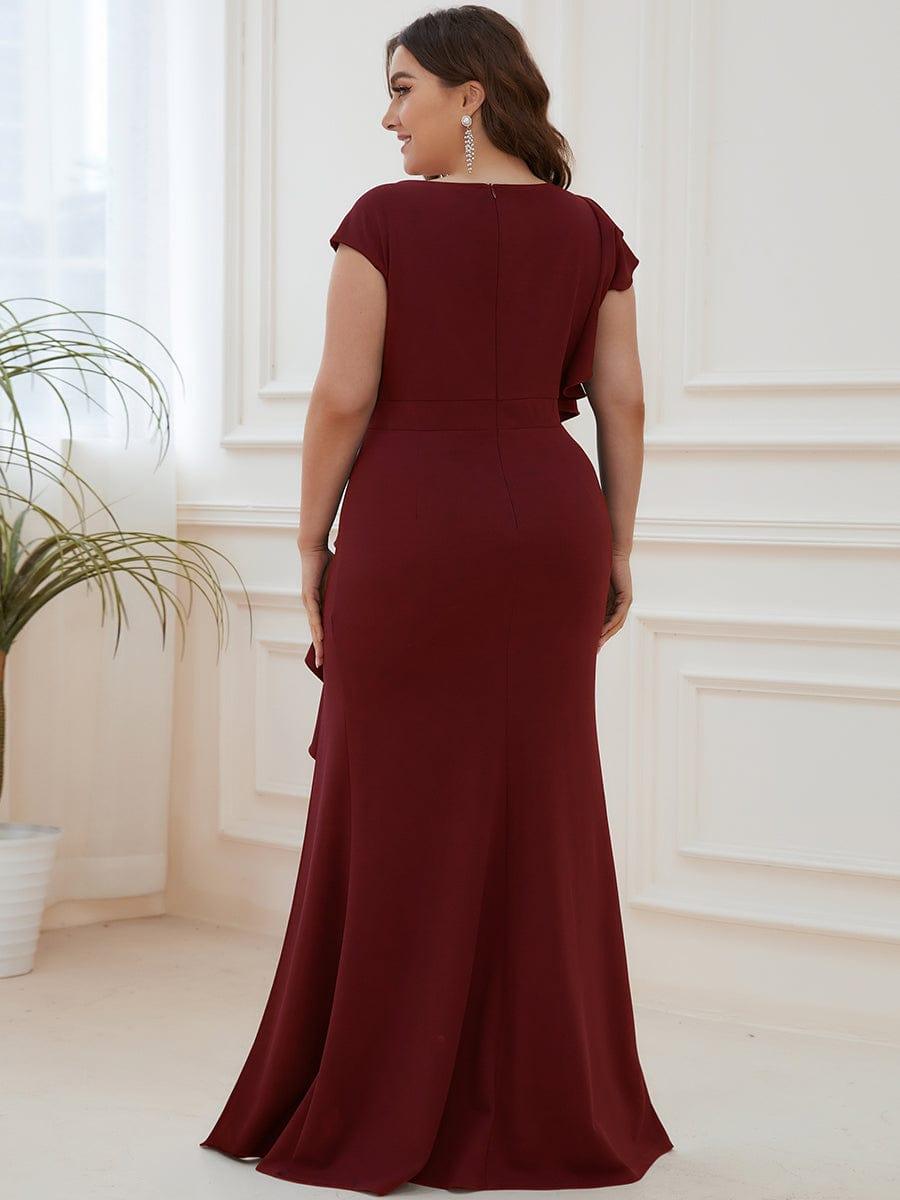 Robe longue fendue sur le devant asymétriques à volants Col U