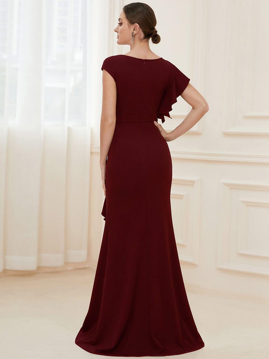 Robe longue fendue sur le devant asymétriques à volants Col U
