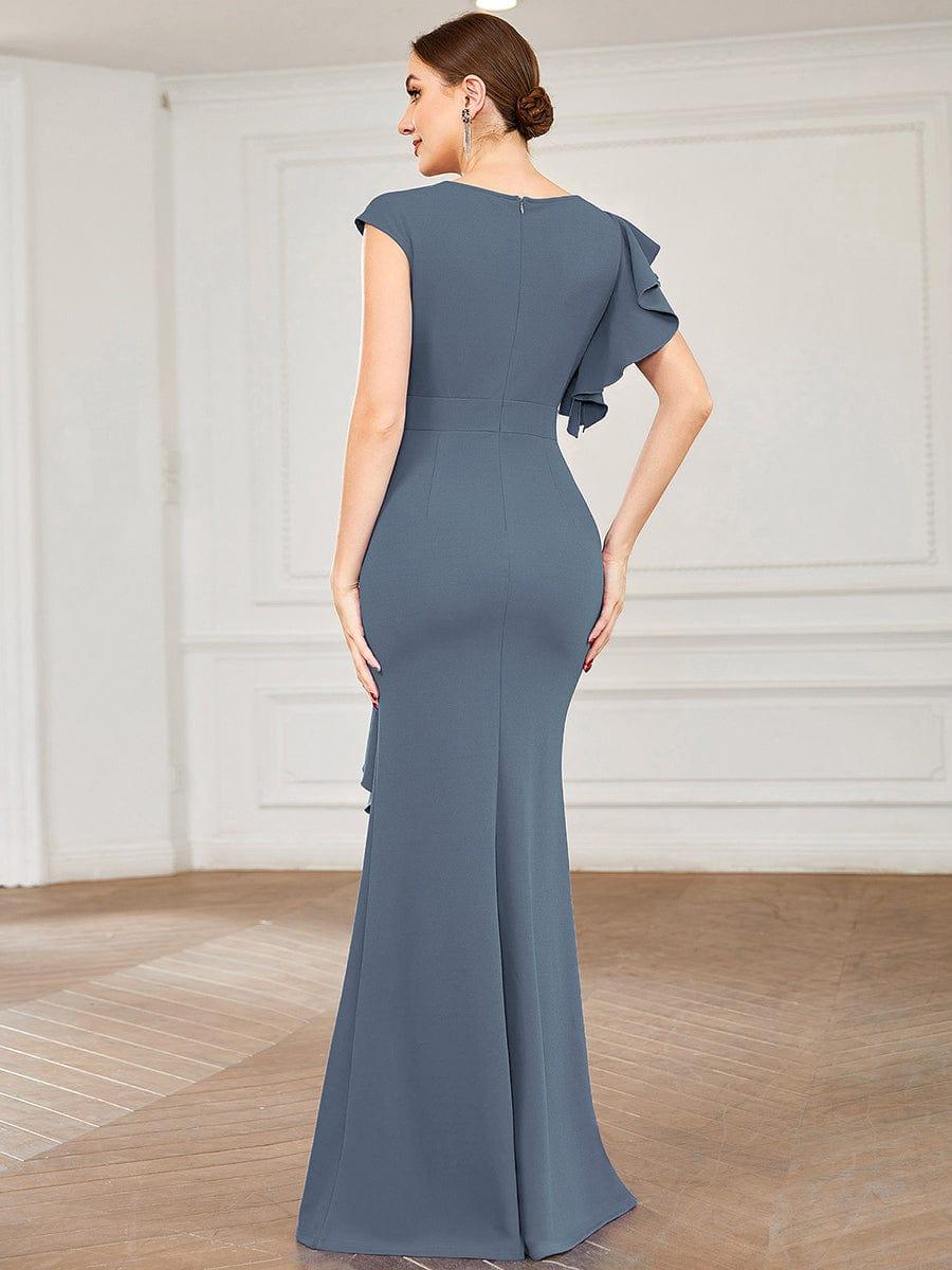 Robe longue fendue sur le devant asymétriques à volants Col U