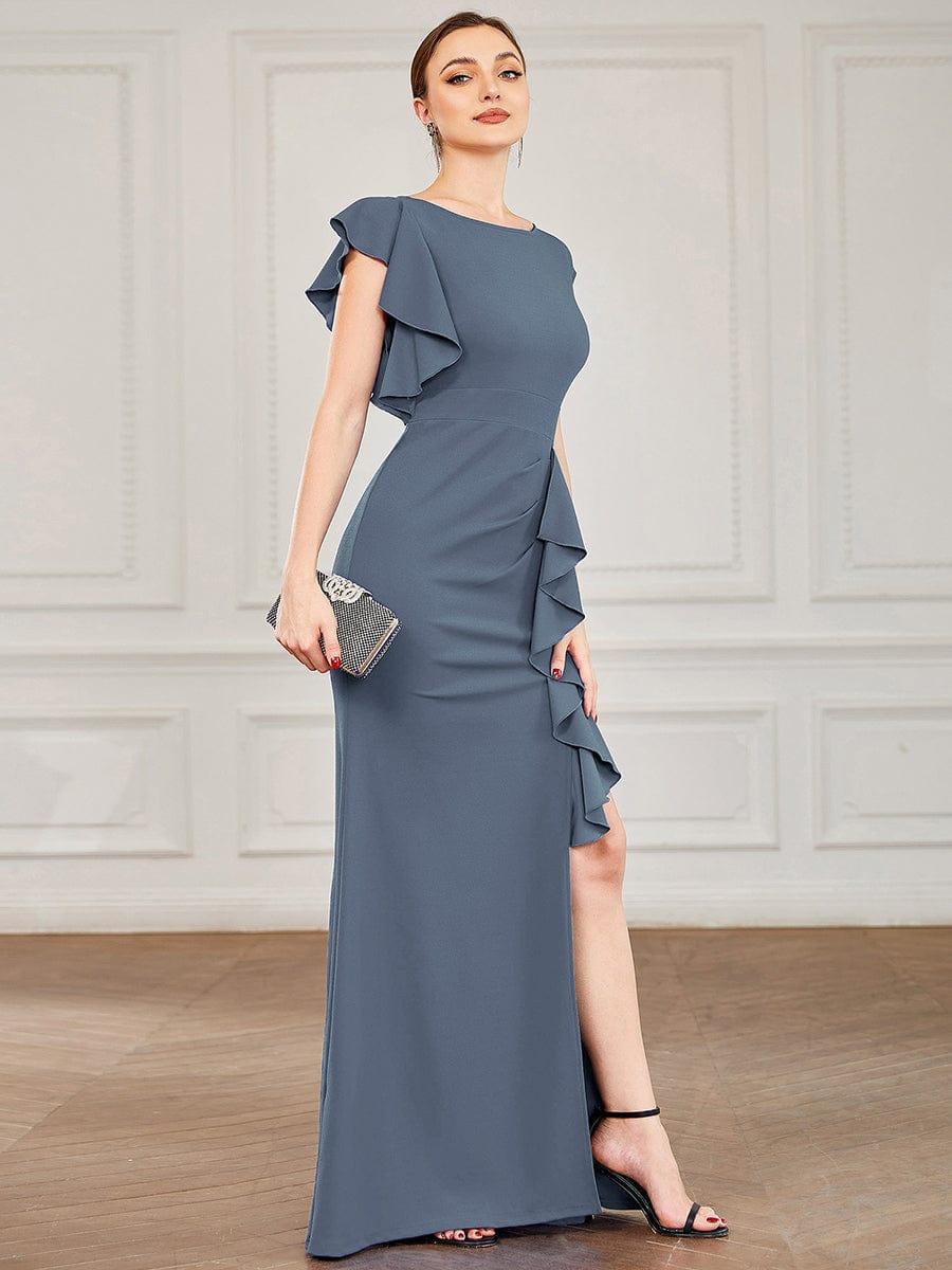Robe longue fendue sur le devant asymétriques à volants Col U